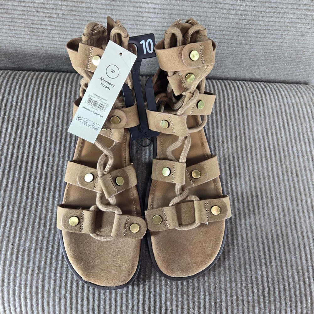 No Boundaries Womens 10 Cognac Lace Up Gladiator Memory Foam Sandals WMNB26AM659